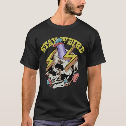 Bleibe Vintager Schädel-UFO-Illustration T-Shirt (Vorderseite)