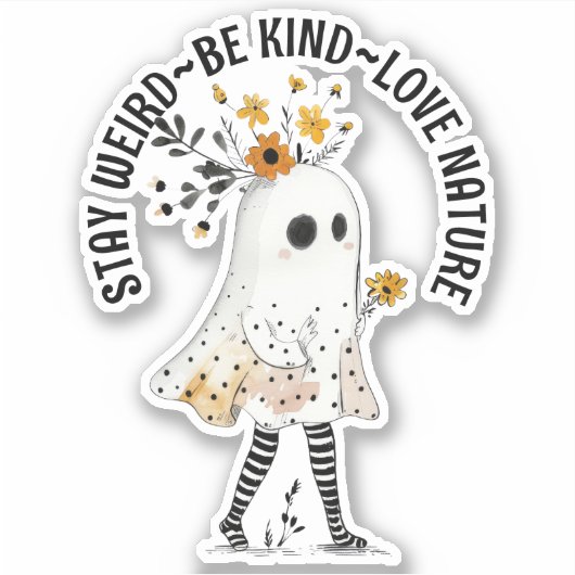 Bleibe Weird~Be Kind~Liebe Nature Whimsical Ghost Aufkleber (Vorderseite)