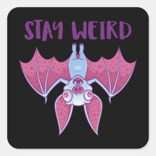 Bleibe Weird Quirky Albino Vampire Bat Cartoon Quadratischer Aufkleber