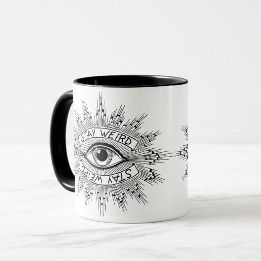 Bleibe Weird-Tasse Tasse (Vorderseite Links)