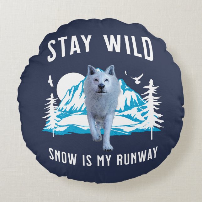 Bleibe Wild Arctic Wolf Rundes Kissen (Vorderseite)