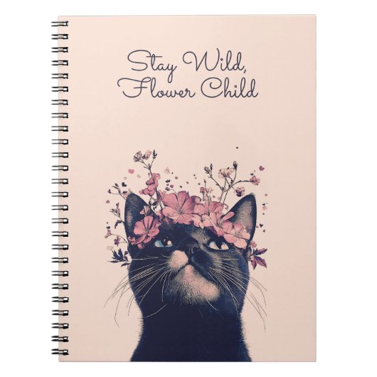 Bleibe Wild, Blume Child Cat BlumengussNotebook Notizblock (Vorderseite)