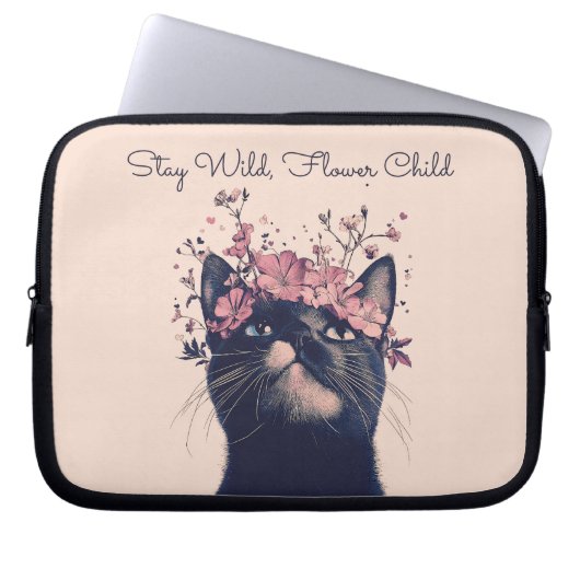 Bleibe Wild, Blume Child Cat Floral Boho Laptopschutzhülle (Vorderseite)