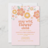 Bleibe Wild Blume Kind Retro Blumengeburt Einladung (Vorderseite)