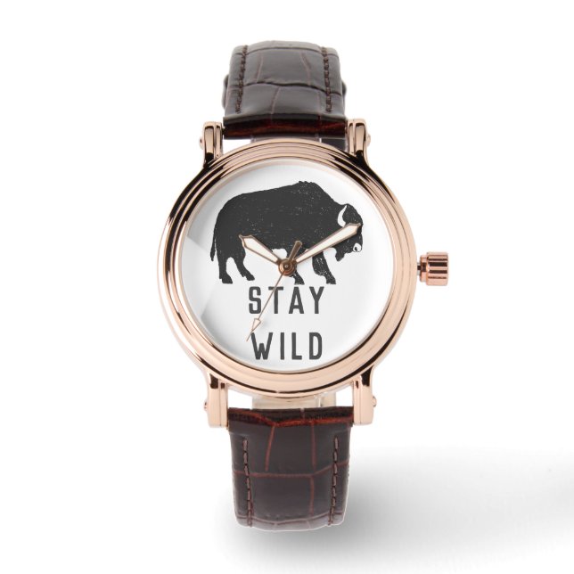 Bleibe Wild Buffalo Silhouette Armbanduhr (Vorderseite)