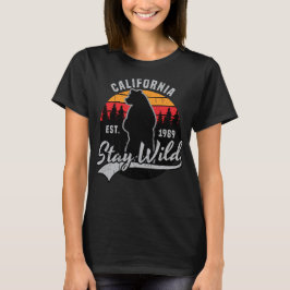 Bleibe Wild California Vintag Bären Retro Sonnenun T-Shirt