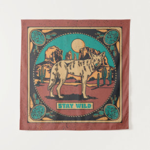 Bleibe Wild Coyote Tapestry Wandteppich