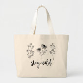 Bleibe Wild Floral Boho Line Art Jumbo Stoffbeutel (Vorne)