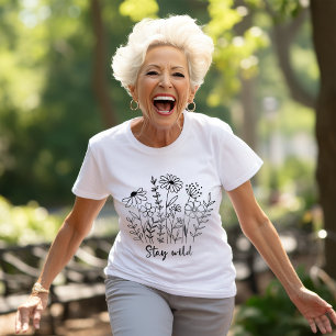 Bleibe Wild Floral Boho Line Art T-Shirt