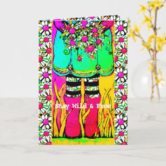 Bleibe Wild & Free Rain Stiefel und fröhliche Begr Karte (Gelbe Blume)