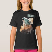 "Bleibe Wild" Howling Wolf Anpassbare Girl's T-Shirt (Vorderseite)