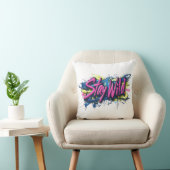 "Bleibe Wild" - lebendiges Textdesign im Graffiti- Kissen (Stuhl )