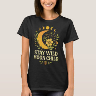 Bleibe Wild Moon Child Boho Floral Celestial Moon T-Shirt