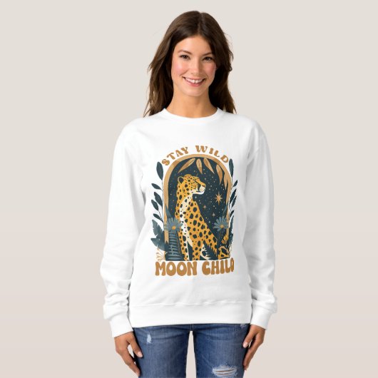 Bleibe Wild Moon Child Boho Leopard Retro Sweatshirt (Vorne ganz)
