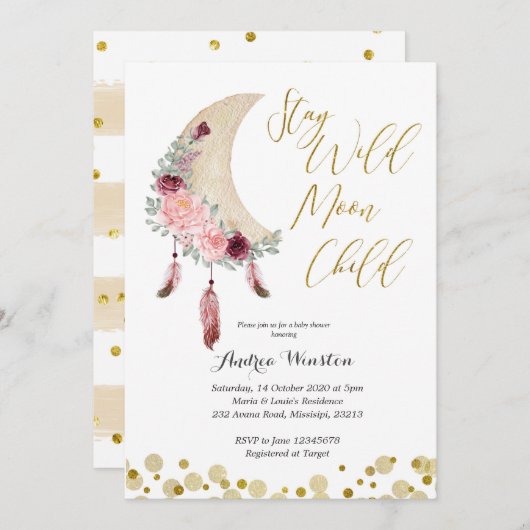 Bleibe Wild Moon Kinderdusche Einladung (Vorne/Hinten)