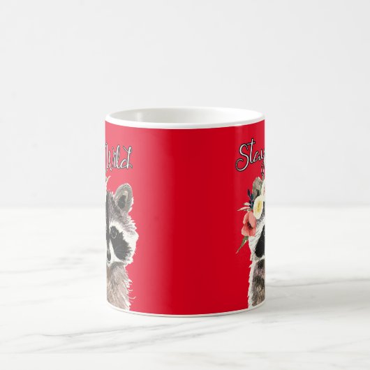 Bleibe Wild - Niedliche Raccoon Tragen Blume Krone Kaffeetasse (Mittel)