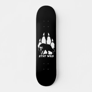 Bleibe Wild - Wolf-Silhouette und Fußabdruck Skateboard