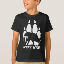 Bleibe Wild - Wolf-Silhouette und Fußabdruck T-Shirt