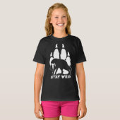 Bleibe Wild - Wolf-Silhouette und Fußabdruck T-Shirt (Vorne ganz)