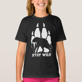 Bleibe Wild - Wolf-Silhouette und Fußabdruck T-Shirt