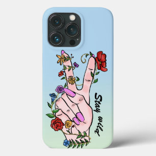Bleibe wilde Friedenszeichen Finger Blume blau omb Case-Mate iPhone Hülle