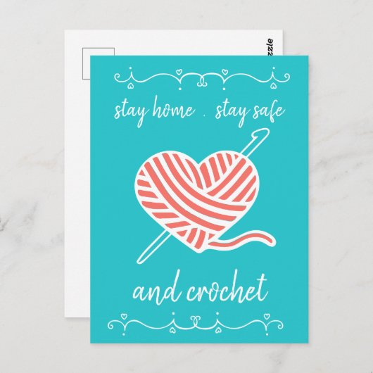 Bleibe Zuhause Bleibe Safe und Crochet Aquamarin H Postkarte (Vorne/Hinten)