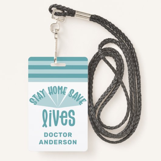 Bleibe Zuhause rette blauen farbigen Geschenk Ausweis (Rückseite mit Schlüsselband)