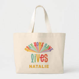 Bleibe Zuhause rette Leben Regenbogen farbig Jumbo Stoffbeutel