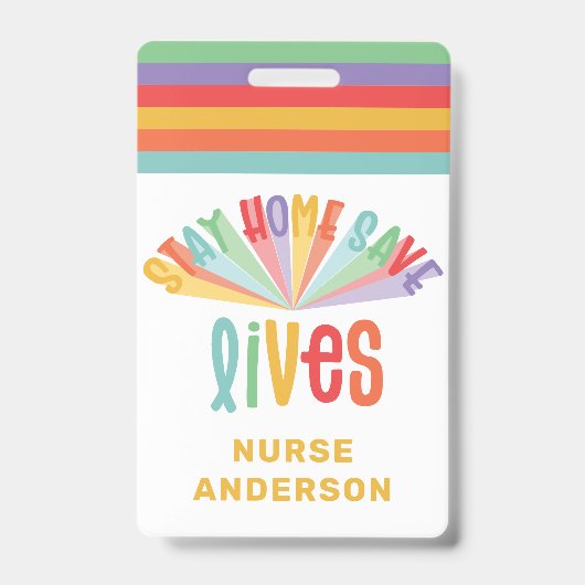 Bleibe Zuhause rette Leben Regenbogen farbiges Ges Ausweis (Front)