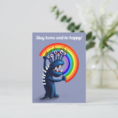 Bleibe Zuhause und sei glücklich, Monster Rainbow Postkarte (Stehend Vorderseite)