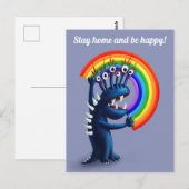 Bleibe Zuhause und sei glücklich, Monster Rainbow Postkarte (Vorne/Hinten)