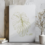 bleiben | Minimal Zen Monstera Kunstvoll wandern Z Künstlicher Leinwanddruck<br><div class="desc">Eine schöne Line Art Illustration eines minimalistischen Monstera-Pflanze Blatt in grün mit dem inspirierenden Zitat - Sei still.</div>