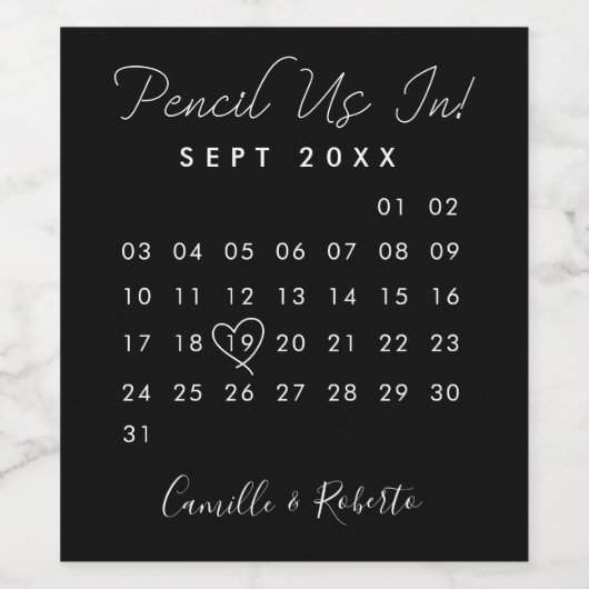 Bleiben Sie Save the Date im Schwarzen Kalender. Weinetikett (Einzelnes Label)