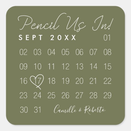 Bleiben wir im minimalen grünen Kalender Quadratischer Aufkleber (Vorderseite)