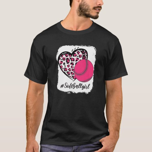 Bleiche Softball Girl Pink Leopard Print Heart Me T-Shirt (Vorderseite)