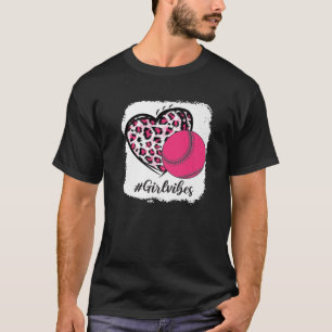 Bleiche Softball Girl Vibes Pink Leopard Herz Me T-Shirt