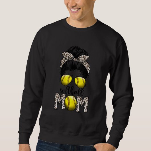 Bleiche Softball Mama Life Leopard Messy Bun Game Sweatshirt (Vorderseite)