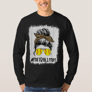 Bleiche Softball Mama Life Leopard Messy Bun Game T-Shirt