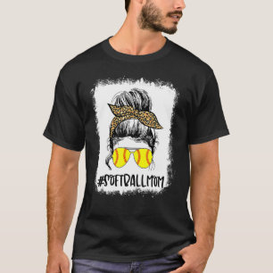 Bleiche Softball Mama Life Leopard Messy Bun Game T-Shirt