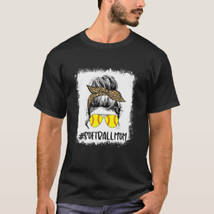 Bleiche Softball Mama Life Leopard Messy Bun Game T-Shirt