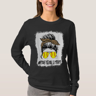 Bleiche Softball Mama Life Leopard Messy Bun Game T-Shirt