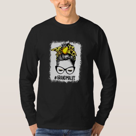 Bleichen Softball Grandma Messy Bun Game Day Mothe T-Shirt (Vorderseite)