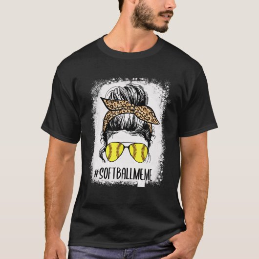 Bleichen Softball Meme Life Leopard Messy Bun Moth T-Shirt (Vorderseite)