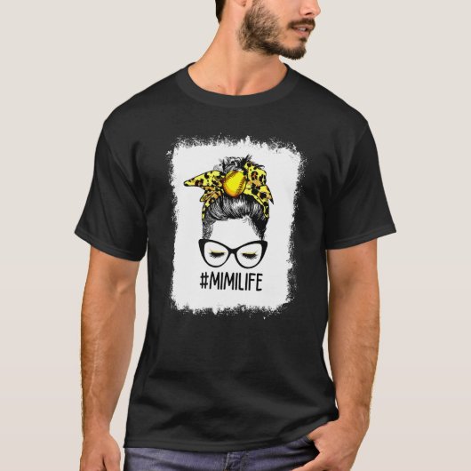 Bleichen Softball Mimi Life Leopard Messy Bun Moth T-Shirt (Vorderseite)