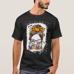 Bleichen Spooky Mama Messy Bun Frauen Halloween Pu T-Shirt