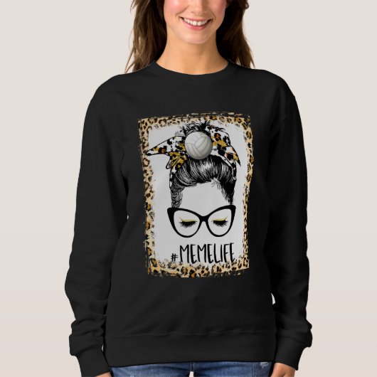 Bleichen Volleyball Meme Messy Bun Game Day Mutter Sweatshirt (Vorderseite)