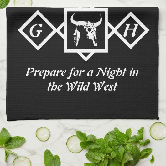 Bleichendes Schwarz-Silhouette-Monogramm-Foto Geschirrtuch (Gefaltet)