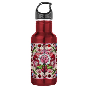 Bleiglas-Blumen Valentinstag Edelstahlflasche