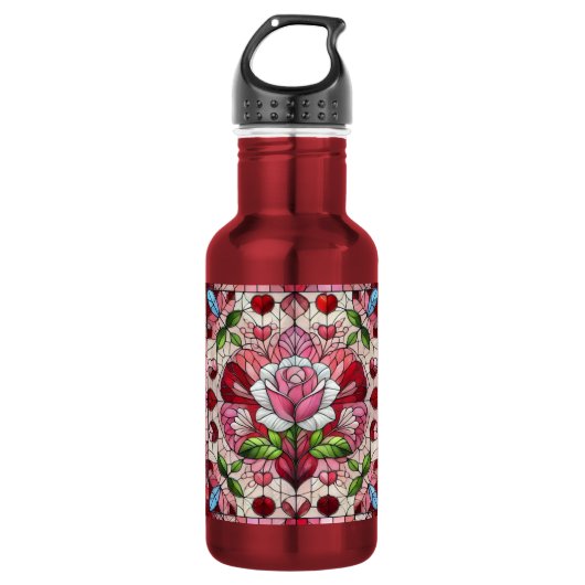 Bleiglas-Blumen Valentinstag Edelstahlflasche (Vorderseite)