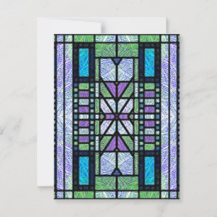 Bleiglas Kunst im Art Deco Stil in Blau und Lila Postkarte